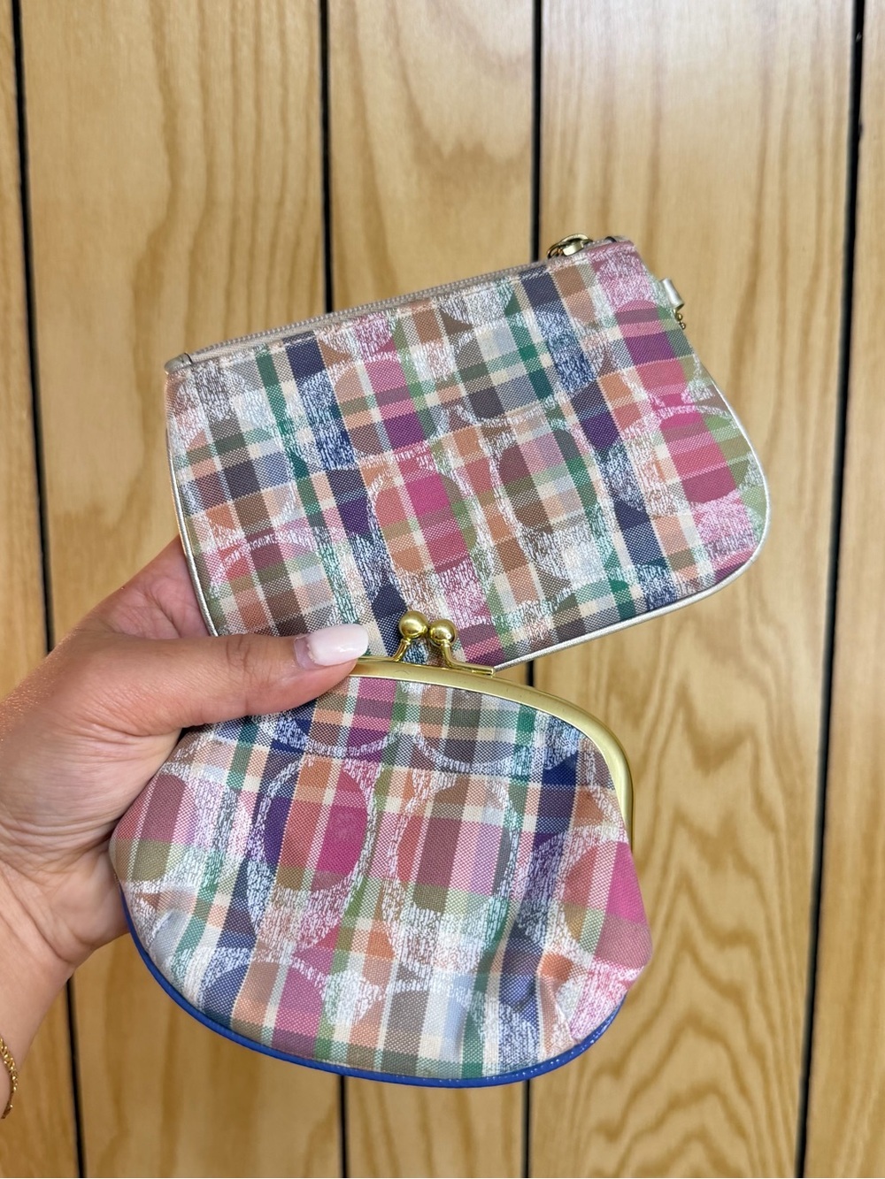 Vintage Coach Plaid Wristlet + Kiss-Lock Wallet - Gem